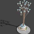 Tree Shaped Outdoor Light With Blue Globe Lamps And Base Shadow 3d model