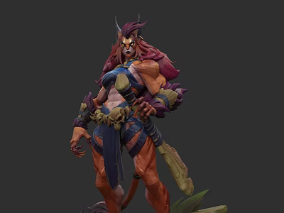 Mythical Reptile Warrior Character Design With Armored Outfit Vibrant Colors And Ornate Accessories 3d model