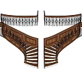Wooden Dual Curved Staircase With Intricate Hollow Railing And Steps Design