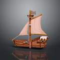 Wooden Sailing Boat Model With Tan Sail Ladder And Decorative Details