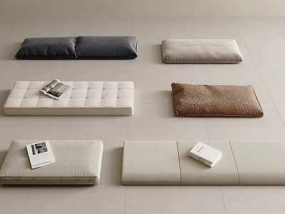 Soft Floor Cushions In Various Colors With Magazines For Interior Decor 3d model