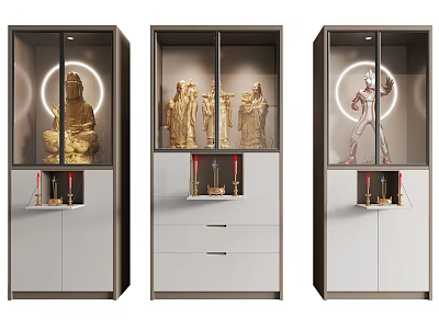 Elegant Modern Buddhist Shrine Cabinet with Glass Doors Buddha Statues and Storage Drawers 3d model