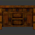 Classic Wooden Cabinet Design With Drawers Doors Open Shelf And Metal Rivets