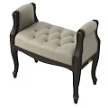 Teal And Cream Tufted Ottomans With Wooden Legs And Upholstered Seats