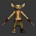 Cartoon Creature With Big Ears Large Eyes Orange Vest Green Red Striped Pants Red Gloves