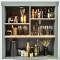 Organized Kitchen Utensils On Wooden Shelves With Glassware Jars And Bottles