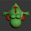 3D Render Of Green Cartoon Creature With Big Eyes White Belly And Orange Boots