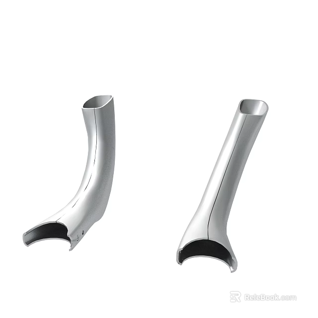 Silver Curved Metal Tubular Components With Smooth Surface And Ergonomic Design 3d model 