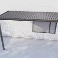 Detached Villa Exterior With Black Pergola Green Plants Gray Pavement And White Wall