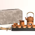 Traditional Brown Tea Set With Bamboo Handle Teapot Tea Cups Tray And Storage Case