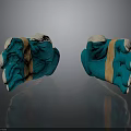 Teal Gloves With Orange Straps White Fingers On Black Surface With Reflection