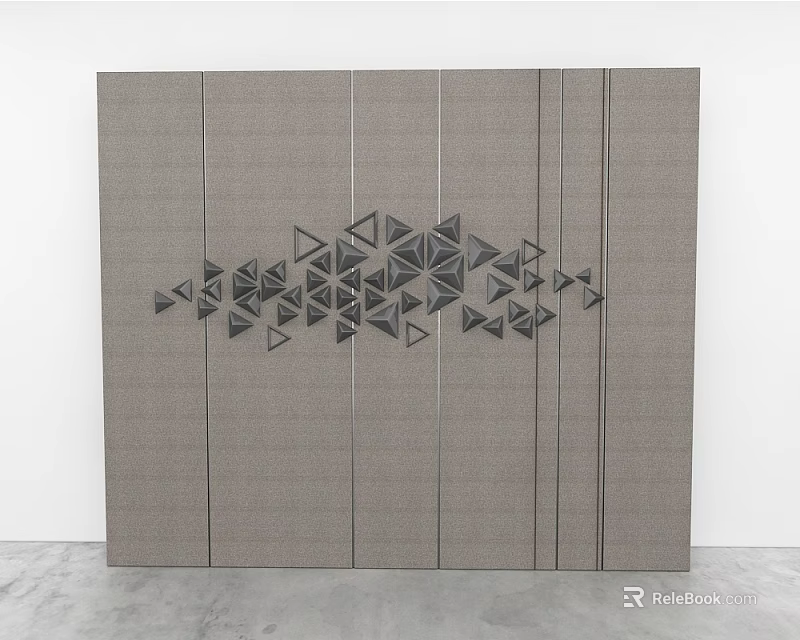 Abstract Geometric Wall Art With Black Triangles Gray Background And Vertical Lines 3d model
