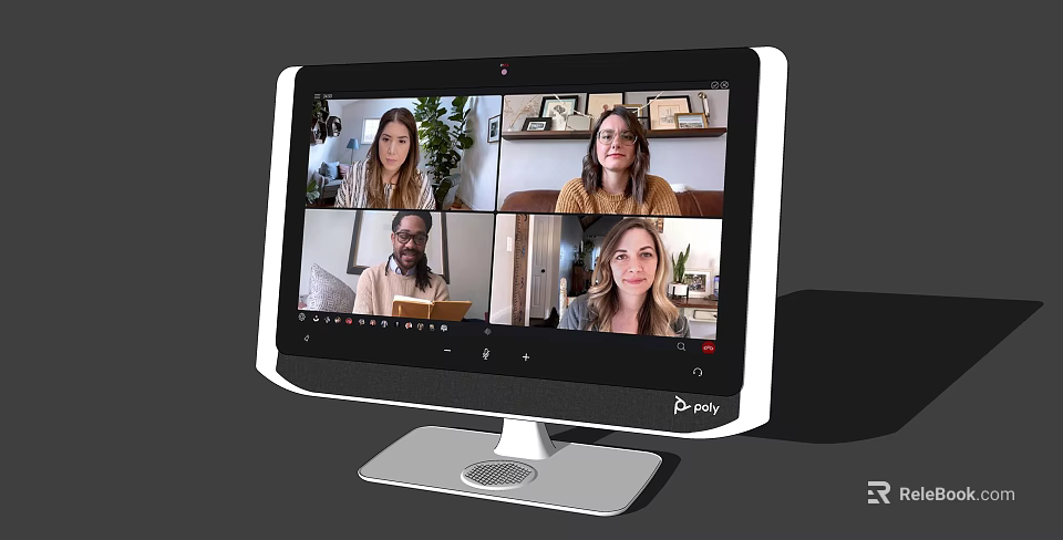 Poly Computer Monitor with Clear Display Showing Four People in Video Conference 3d model 