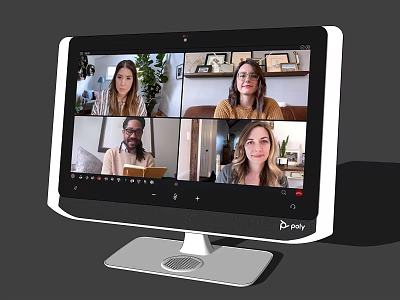 Poly Computer Monitor with Clear Display Showing Four People in Video Conference 3d model