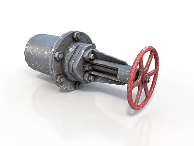 Industrial Gray Valve Equipment With Red Wheel And Metal Components 3d model