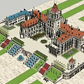 European Detached Villa Featuring Red Roof White Exterior Symmetrical Design Front Lawn And Tower