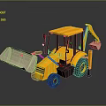 Yellow Backhoe Loader Construction Equipment With Front Loader Bucket Excavator Arm And Black Tires