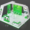 Modern Green And White Exhibition Reception Desk With Company Logo And Display Area