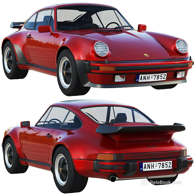 Red Porsche Classic Car Front And Rear Views 3d model 