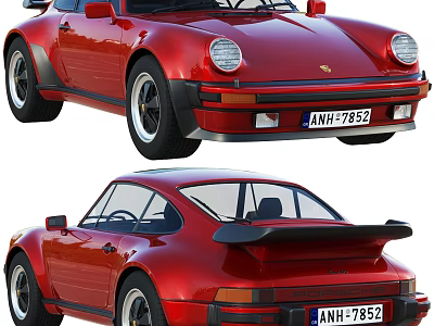 Red Porsche Classic Car Front And Rear Views 3d model