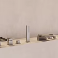 Modern Bathroom Faucets With Minimalist Design And Metal Accessories On Light Colored Wall