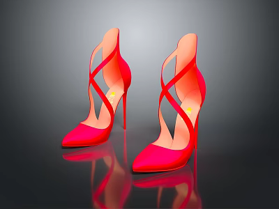 Stylish Red Satin High Heels With Crisscross Straps And Shiny Reflective Base 3d model