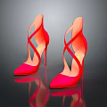 Stylish Red Satin High Heels With Crisscross Straps And Shiny Reflective Base