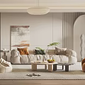 Elegant Modern Dining Living Room Interior Design With Beige Sofa Pillows Coffee Table And Artwork