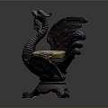 Carved Swan Shaped Sculpture Chair With Iron Base And Upholstered Seat