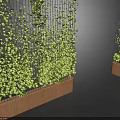 Vertical Green Plant Walls Growing On Metal Mesh With Wooden Planter Bases
