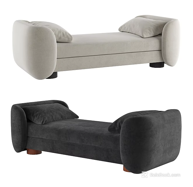 Stylish Daybeds With Light And Dark Upholstery And Unique Legs 3d model 