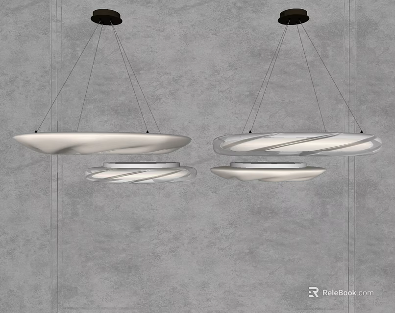 Modern Multi Layered Pendant Lights With Curved Disc Design On Grey Wall 3d model