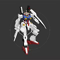 White Robot Figure With Red Feet Blue Chest And Swords Design