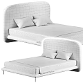 Modern Double Bed With Yellow Velvet Curved Headboard White Sheets Gray Blanket And Pillows