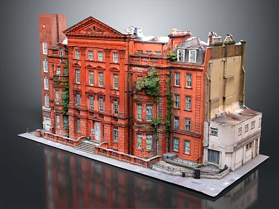 Detailed Architectural Model of Red Brick Classical Building With Decorative Facade and Vines 3d model