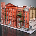 Detailed Architectural Model of Red Brick Classical Building With Decorative Facade and Vines
