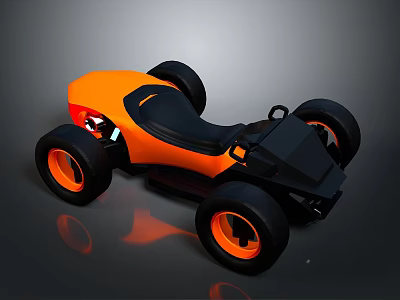Sporty Orange Go Kart With Black Seats And Four Wheels Modern Design 3d model