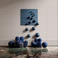 Blue Spheres Wall Decor With Striped Panel For Modern Interior Design 3d model