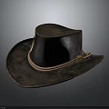 Vintage Brown Leather Cowboy Hat With Braided Rope Band And Metal Buckle