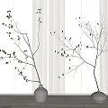 Modern Minimalist Vases With Twig Branches On Striped Wall Light Floor Background