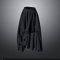 Dark Blue Asymmetrical Pleated Long Skirt With Flowy Layers And Elastic Waist