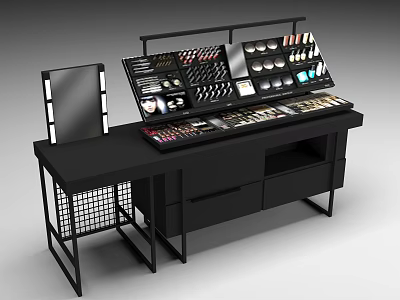 Black Modern Cosmetics Display Shelf with Multiple Shelves and Organized Makeup Products 3d model