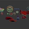 Various Mechanical Parts Including Metal Components Red Plastic Accessories And Transparent Cylinders