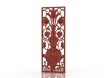 Elegant Traditional Red Wooden Screen With Intricate Carved Floral Patterns Design 3d model