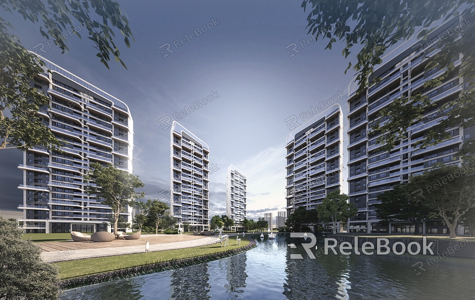 Style High-rise Residential Courtyard Perspective International Large Community Exquisite Curve Residential Comfortable Luxury House Large Flat Floor model