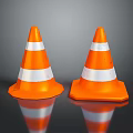 Two Orange Traffic Cones With White Reflective Stripes On Glossy Surface