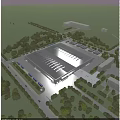 Modern Industrial Factory Building with Spacious Layout Surrounded by Green Trees and Parking Areas