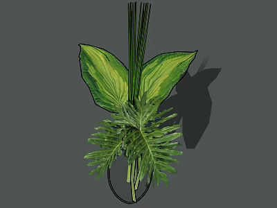 Decorative Vase with Fresh Green Plants Large Leaves and Fern Stems for Home Decor 3d model