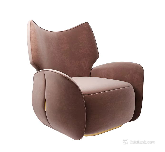 Modern Brown Velvet Single Sofa With Curved Design And Gold Accent 3d model 