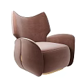Modern Brown Velvet Single Sofa With Curved Design And Gold Accent